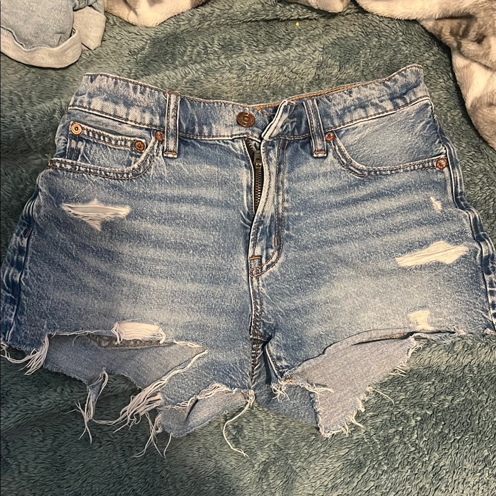 American Eagle Outfitters Blue Distressed Jean Shorts